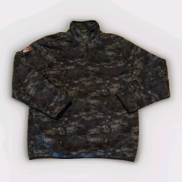 Pajar Canada Polar Fleece Mens Small Black Camo Mock Neck Snap Pullover - Picture 1 of 9